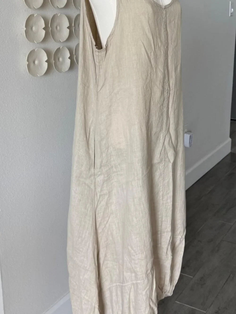 Greek Linen Maxi Dress | Hydra Greece One Size Resort Dress | Beige Boho - Picture 2 of 6